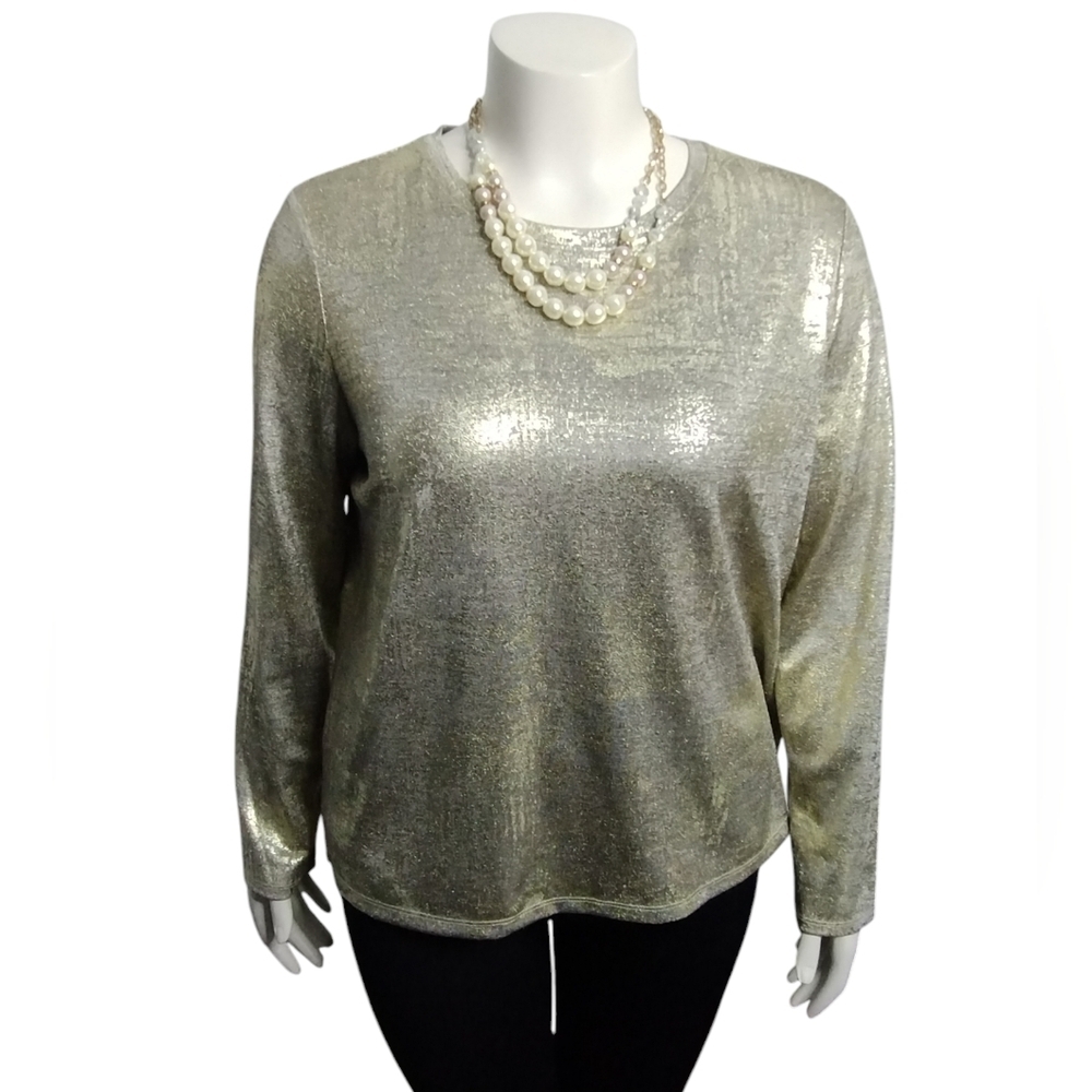 Simply Vera Wang Women's Metallic Gold Crew Holiday Party Top‎ Size XL New Year!
